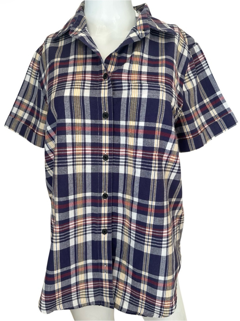 Pendleton Navy, White and Red Plaid Button-Down Shirt women’s medium
